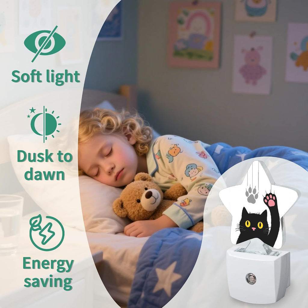 Star Night Light with Dusk to Dawn Sensor, Black Cat Plug in Night Light for Kids Bedroom Nursery, Soft Warm Glow Lamp for Hallway…