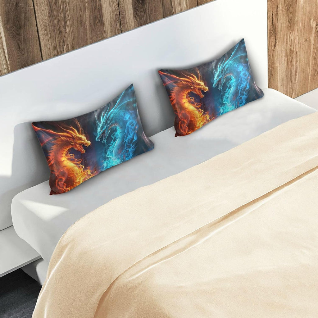 YETTASBIN Water Fire Dragon Satin Pillowcase, Soft Breathable Silk Pillow Case with Envelope Closure for Hair and Skin, King Size 40 x 20…