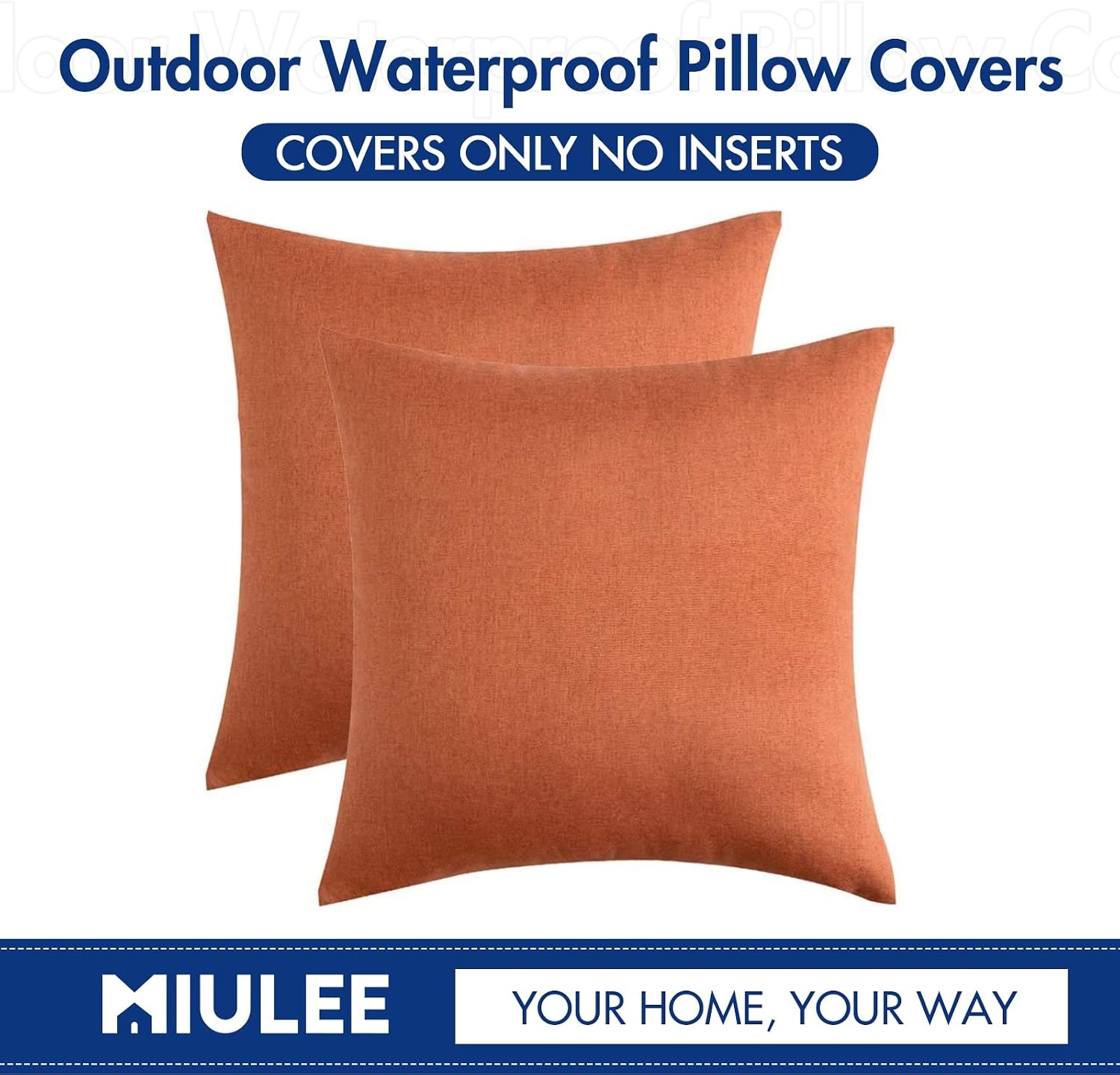 Miulee Pack of 2 Decorative Outdoor Solid Waterproof Throw Pillow Covers Faux Linen Garden Farmhouse Cushion Cases for Summer Patio Tent Ba…