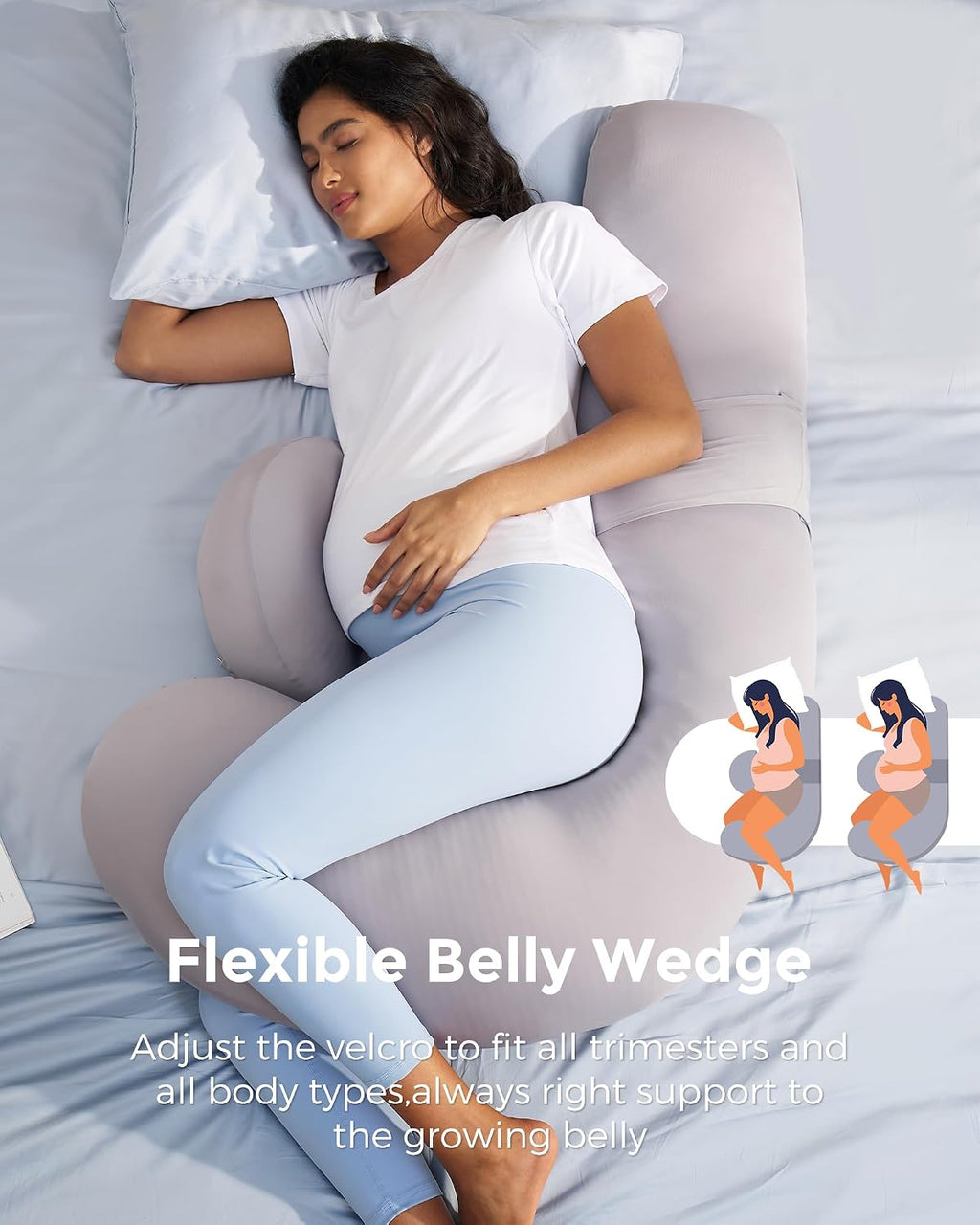 Momcozy Cooling Pregnancy Pillow, Original F Shaped Maternity Pillow for Pregnant Women with Adjustable Wedge Pillow, Full Body Support Preg…