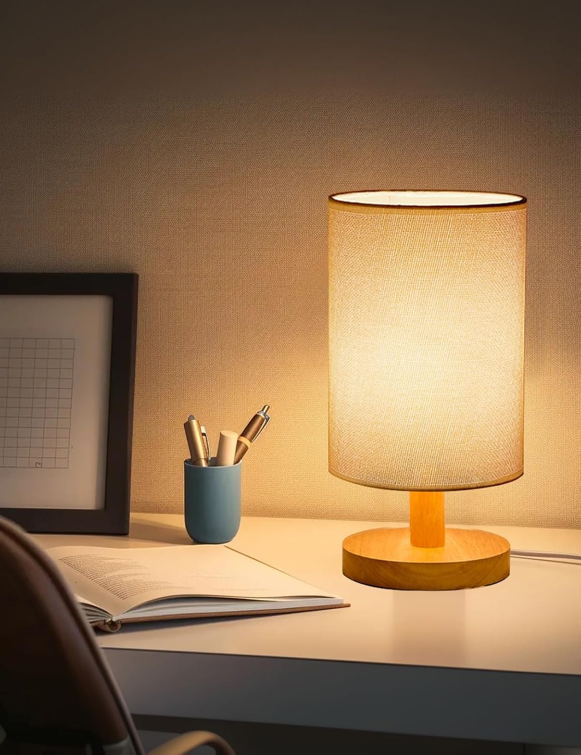 Table Lamp Set of 2, Bedside Lamp Nightstand Lamp, 3000K Warm Light Desk Lamp, USB Powered LED Reading Lamp, Boho Vintage Small Lamp for…