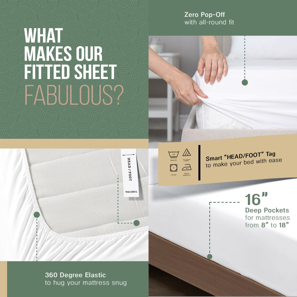 TEXAS LINEN CO. 100% Organic Cotton Percale Sheets Twin XL Size Pack or 2 - Soft & Crisp Organic Cotton Sheets Twin XL Size (6 PC…