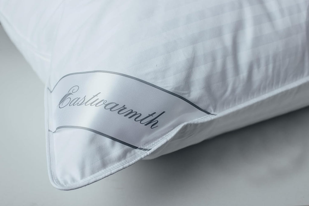 Goose Down Feather Soft Pillows One Pillow 100% Cotton Supportive Bed Pillow Stripe White Color Queen Size 20x30 inch