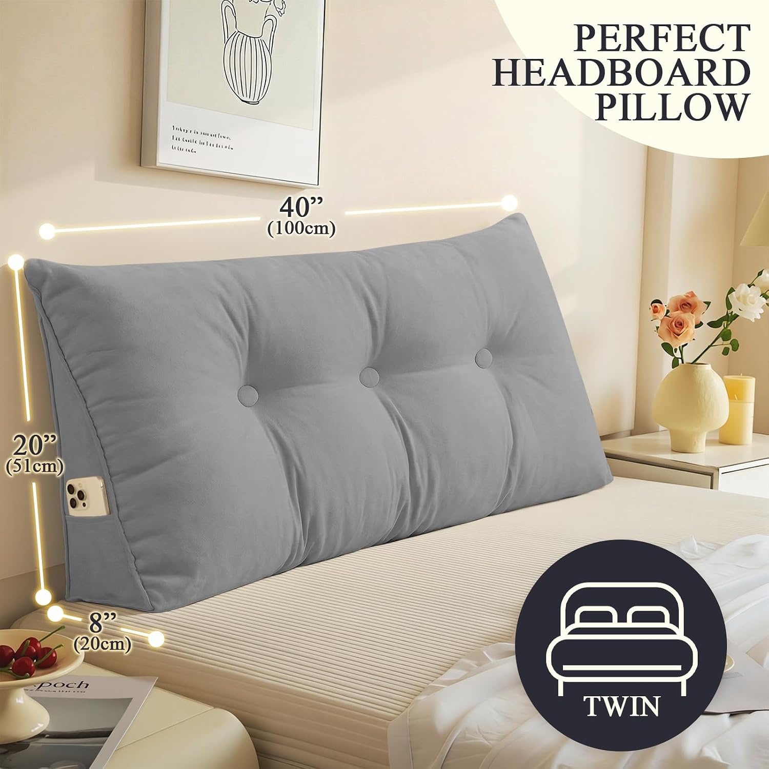 DANGHOOGY Headboard Pillow Twin, Large Triangular Wedge Headboard Pillow for Reading and Resting, Backrest Positioning Support Pillow…