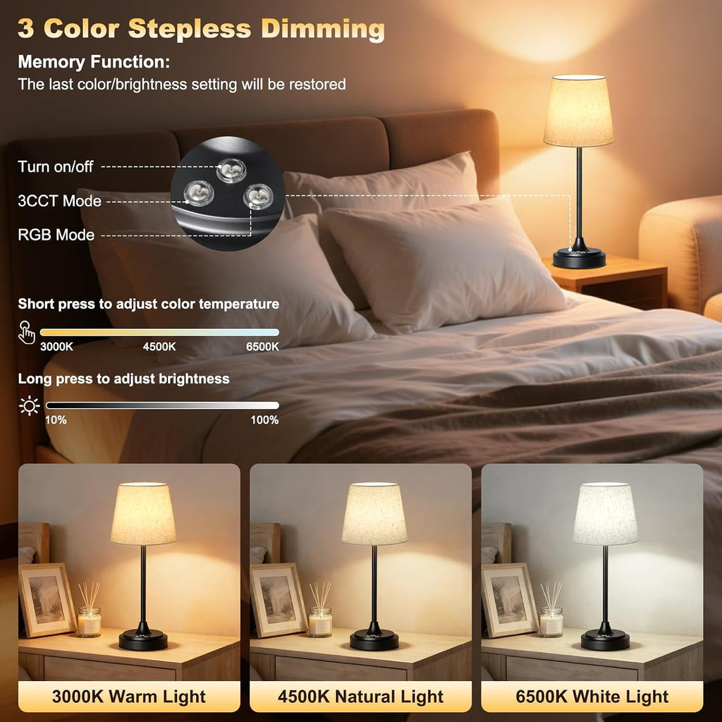 Wowag Cordless Table Lamp Rechargeable,5000mAh Battery Operated Desk Lamp,3 Colors & 7 RGB Stepless Dimmable, Touch Ambient Light for…