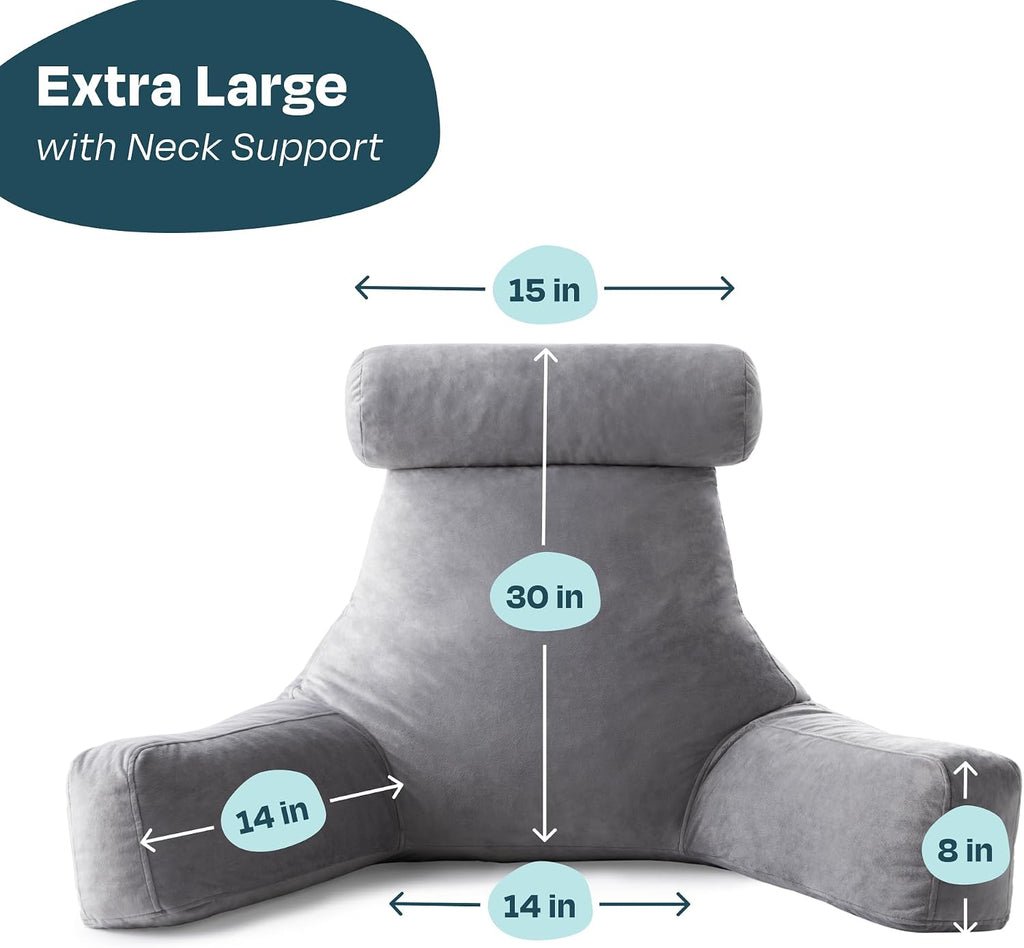 Linenspa Reading Pillow with Shredded Memory Foam- X-Large Size with Neck Support - Back Pillow for Sitting in Bed, Reading, Gaming…