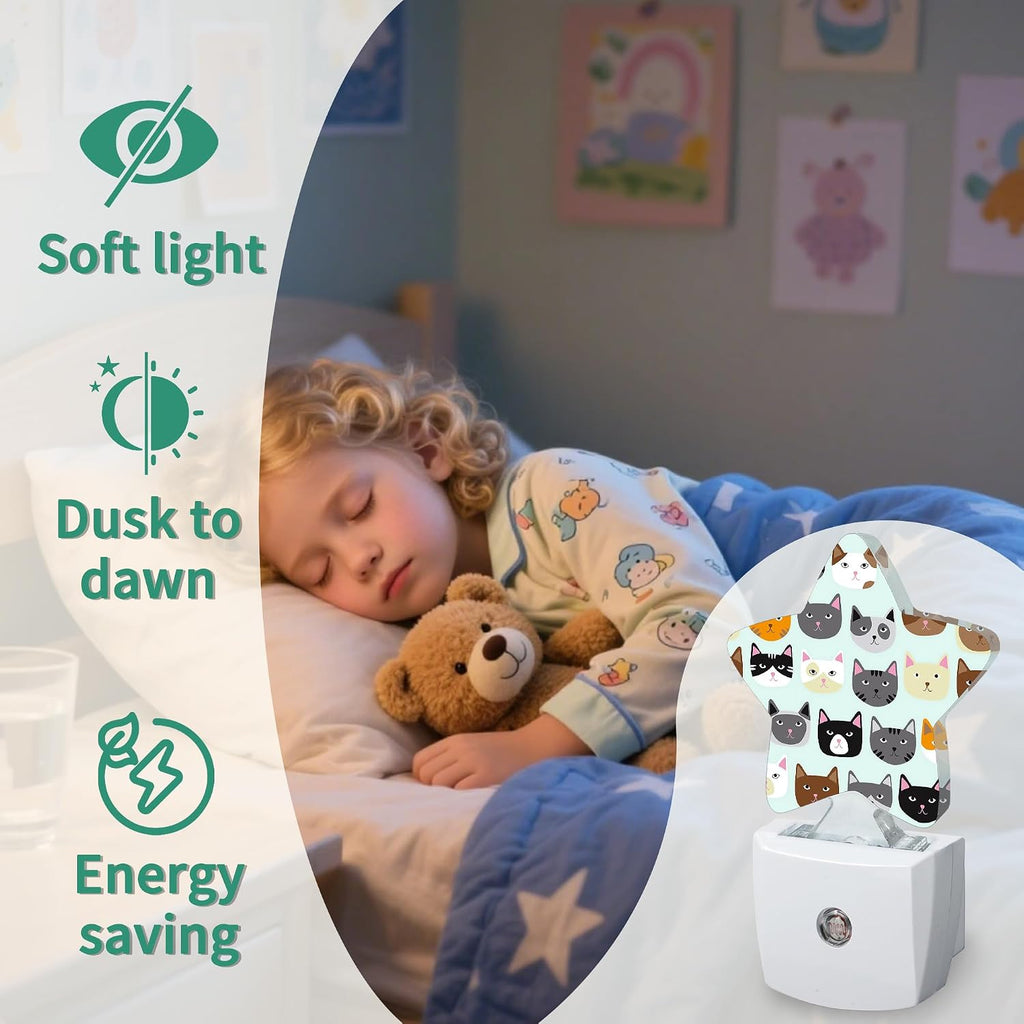 Cats Star Night Light Plug in, Soft Glow Night Light for Kids Bedroom Nursery, Gentle Warm Light for Sleep, Compact Lamp for Hallway…
