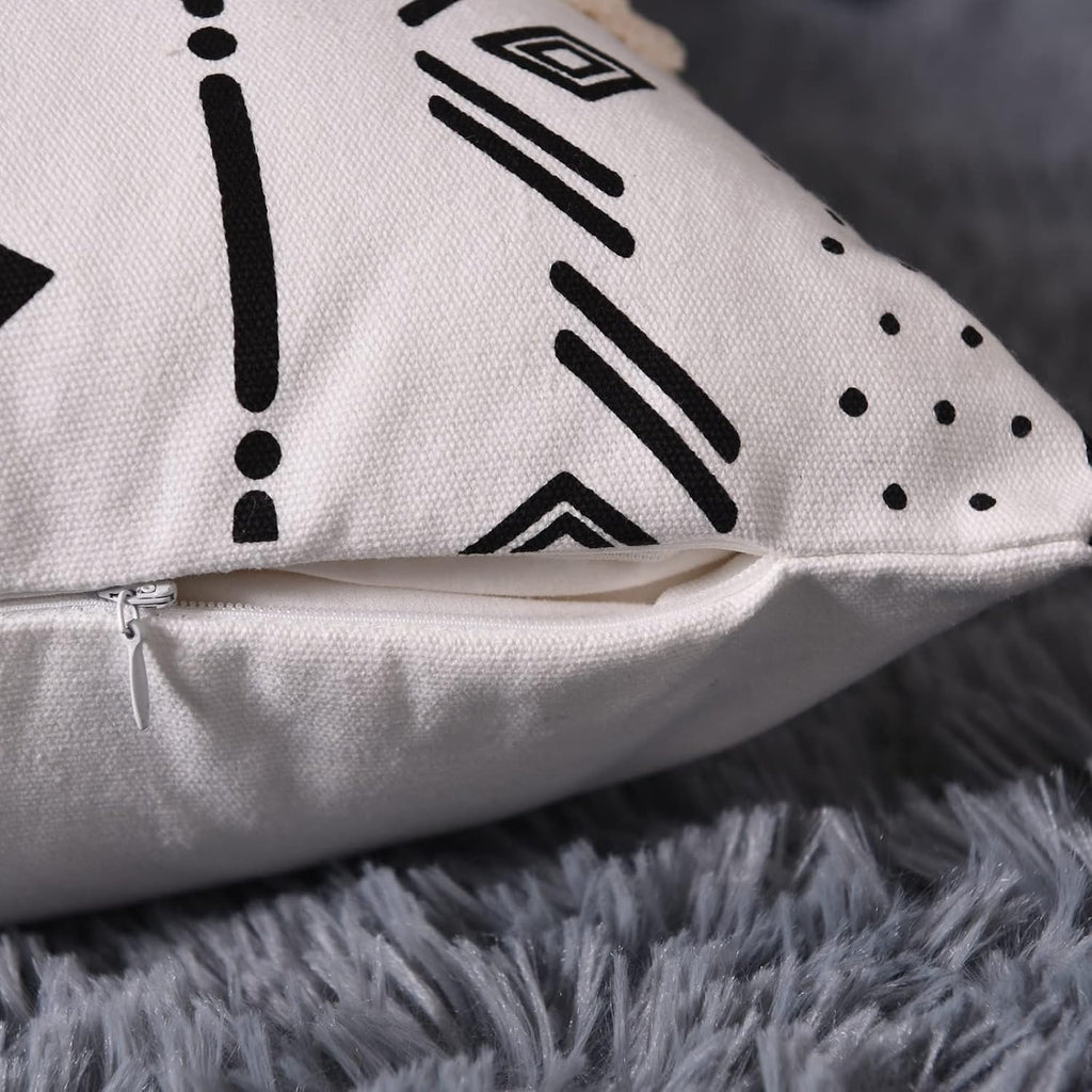 Tosewever Boho Geometric Throw Pillow Covers 18 x 18 Set of 4, Modern Stripe Farmhouse Decorative Faux Leather Cotton Pillowcase for Bedroo…