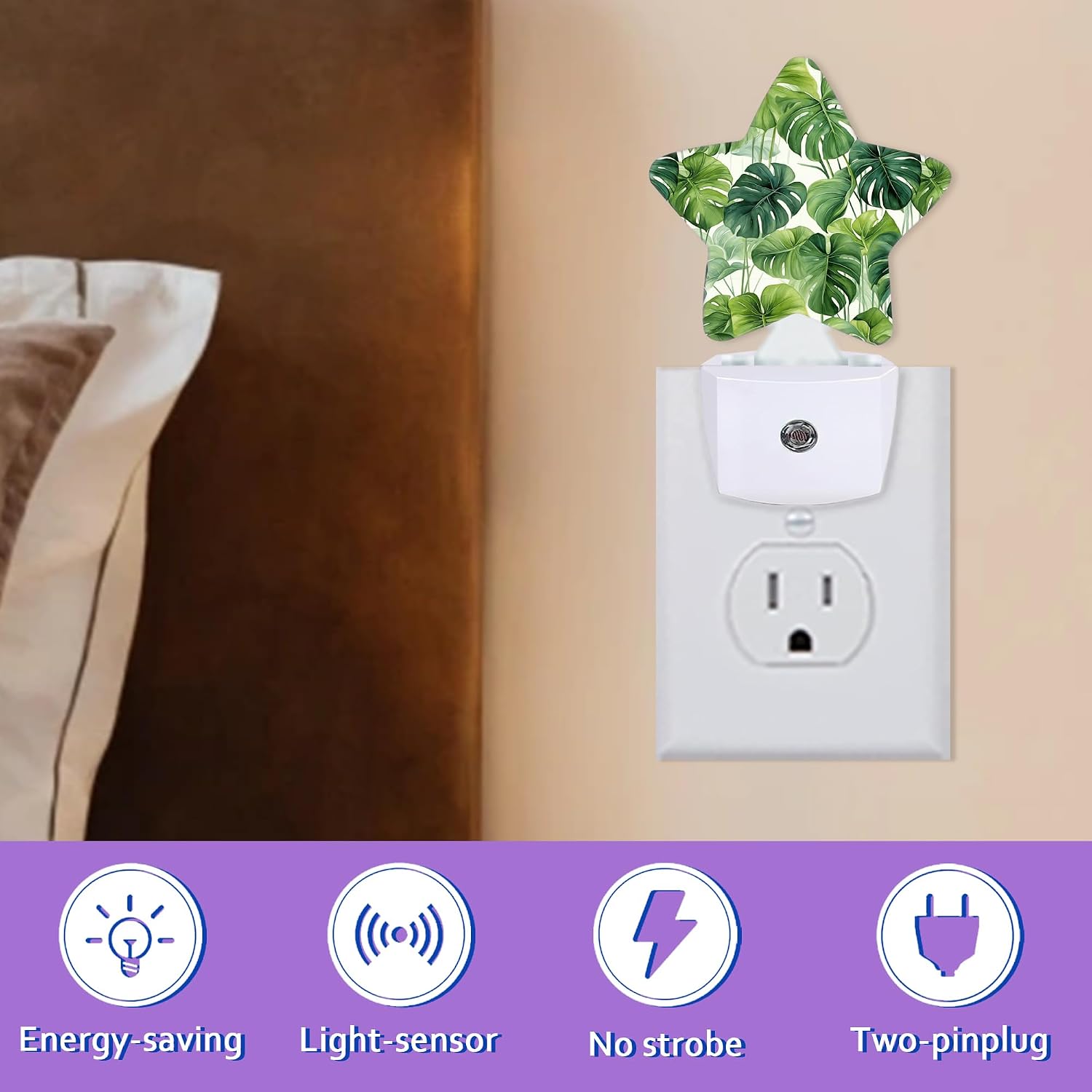Tropical Palm Leaf Night Lights Plug Into Wall, Summer Green Leaves Dusk to Dawn Light Sensor Night Light for Kids, Energy Efficient Sleep…