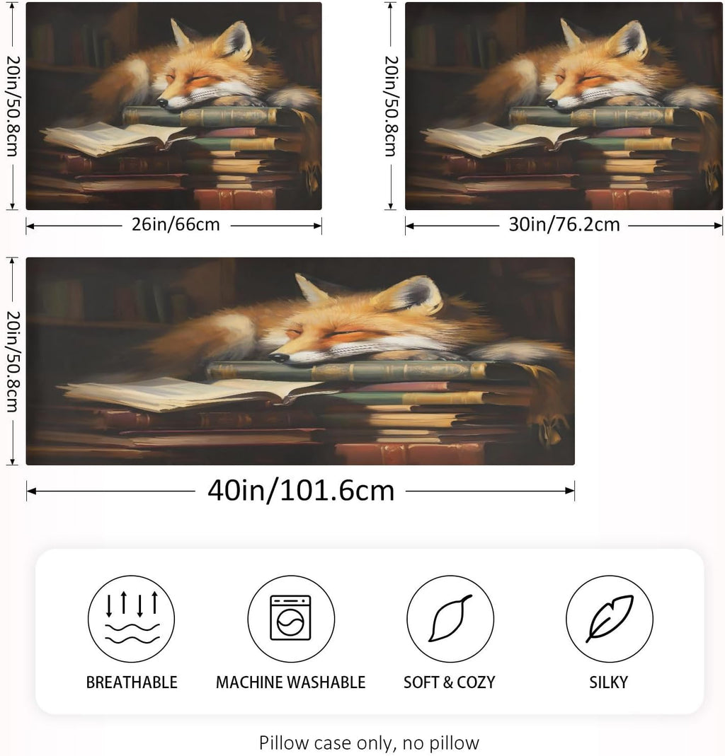 Fox Cartoon Pillow Covers Silk Pillowcase for Hair and Skin Soft and Smooth Cooling Satin Pillowcase Queen Size Pillow Case for Women…