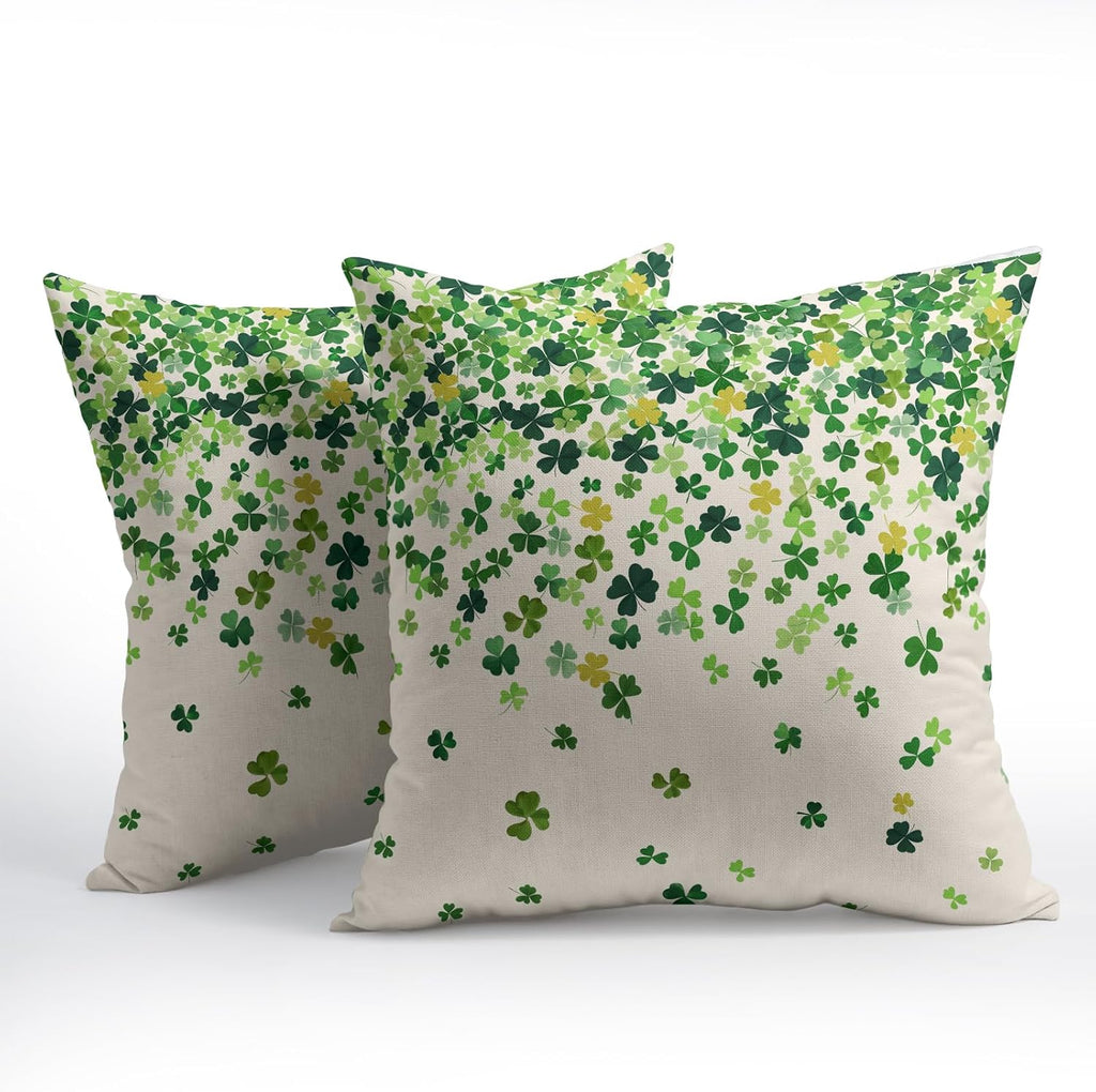 Granbey St. Patrick's Day Pillowcase 18x18 Inch 2 Pack Shamrocks Lucky Clover Throw Pillow Covers Saint Patrick Day Spring Cotton-Linen Squ…