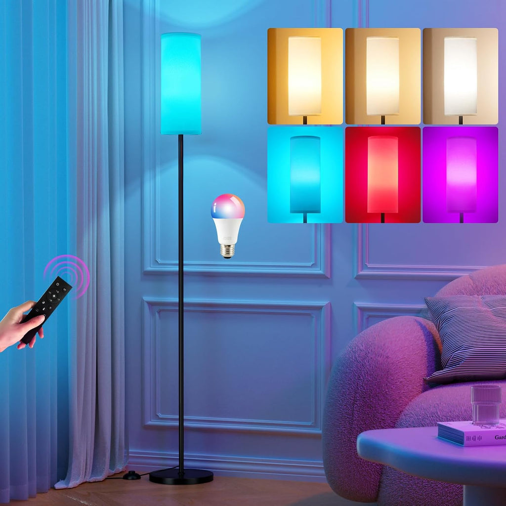 Ambimall 64'' Floor Lamps for Living Room with Remote Control and RGB + Stepless Dimmable Colors Temperature & Brightness, 9W Smart Bulb In…