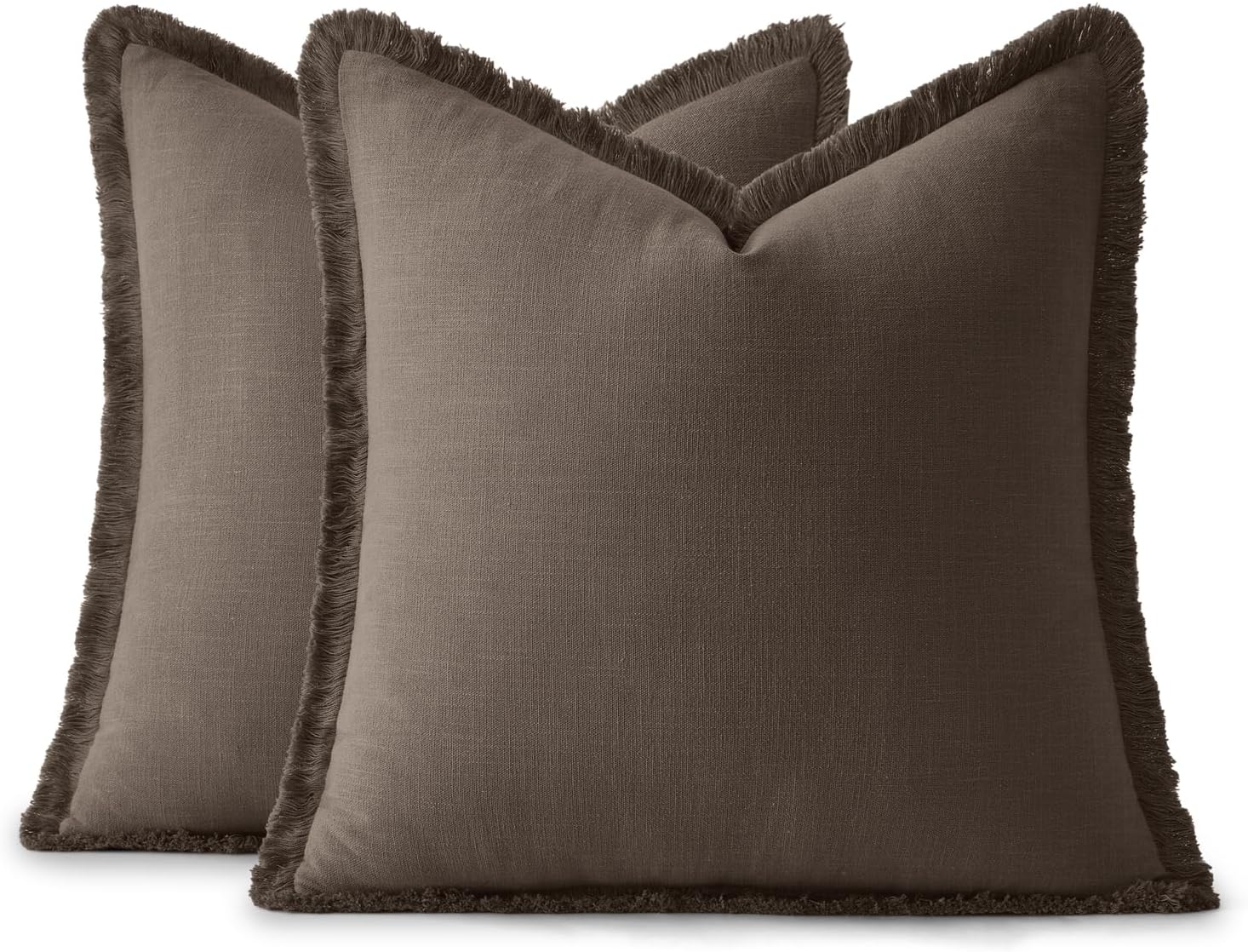 Anroduo Set of 2 Decorative Throw Pillow Covers 24×24 Inch Soft Linen Fringe Farmhouse Boho Vintage Cushion Covers with Tassels Accent Pill…