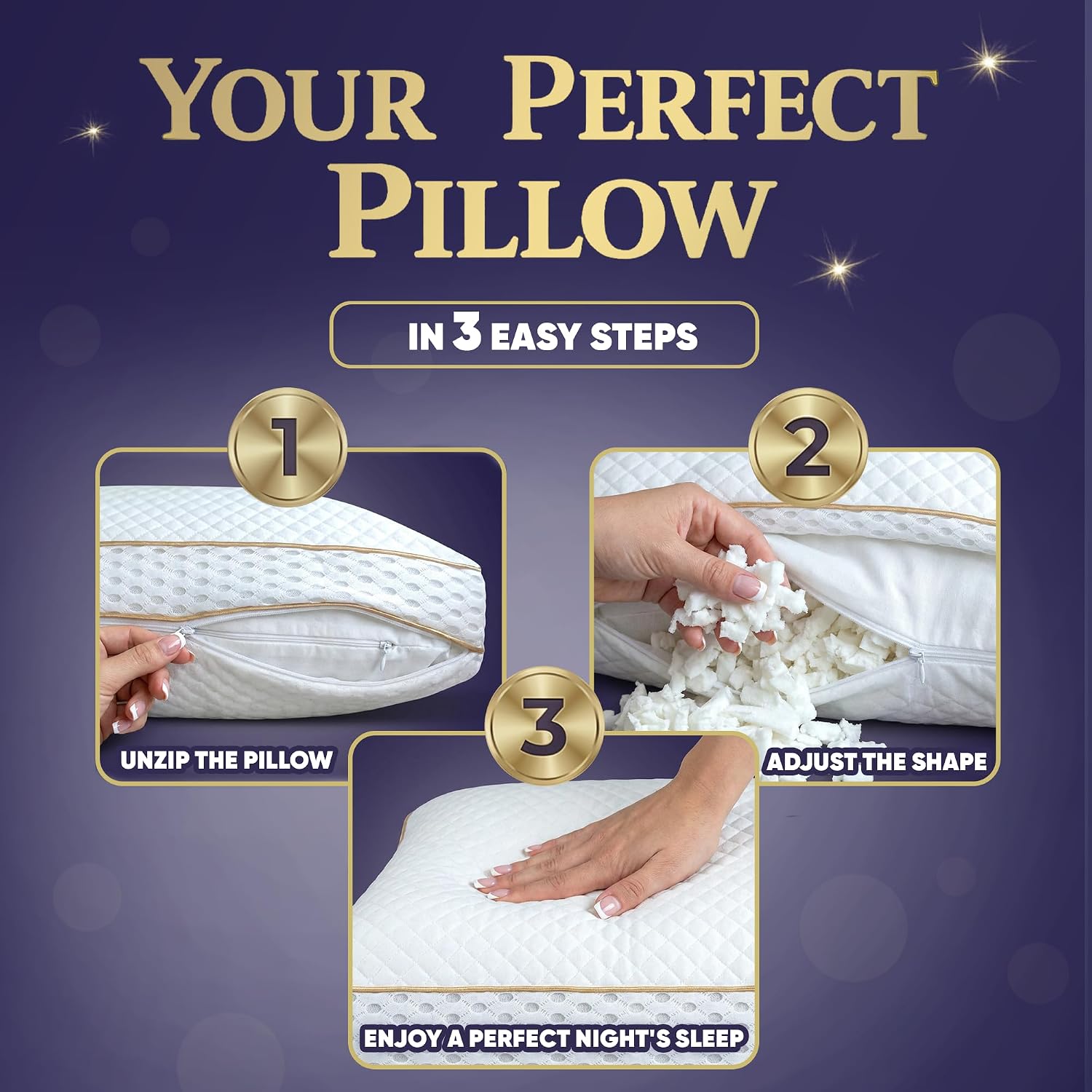 Royaltherapy Royal relaxation Queen 4-Pack Memory Foam Pillow, Adjustable Shredded Odor-Free Cut-Out Bed Pillow for Neck & Shoulder…