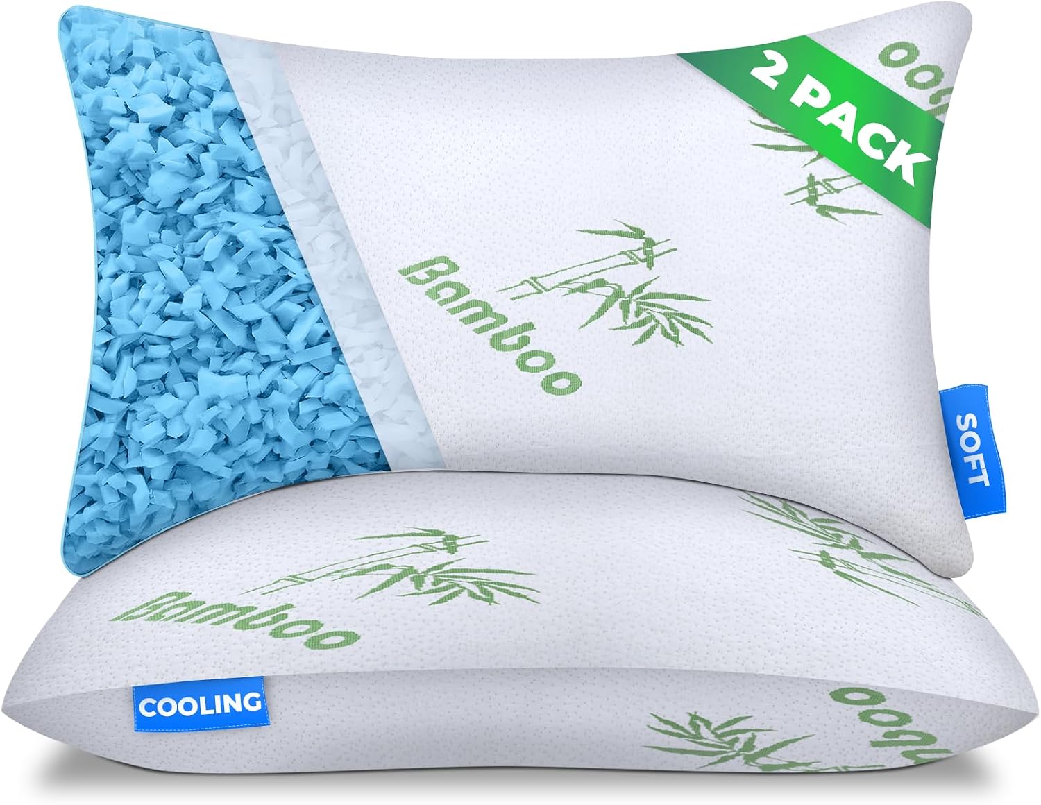 Sleepavo Adjustable Cooling Pillows Queen Size Set of 2 Pack - Extra Soft Shredded Memory Foam Best Pillows for Sleeping - Back, Stomach…