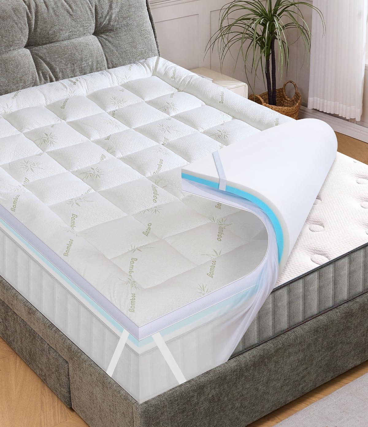 FrachoLLC Fracho 4 Inch Dual Layer Memory Foam Mattress Topper Twin, 2-in-1 Adjustable Design with 2" Bamboo Rayon Pillow Top & 2" Cooling…