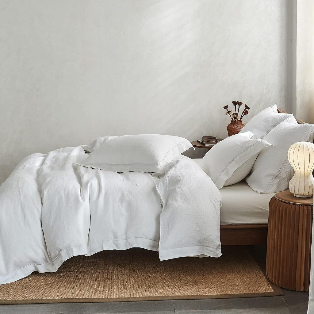 Simple&Opulence 100% Washed Linen Duvet Cover with Embroidered, 3 Pieces Soft Farmhouse Comforter Set with Button Closure,1…
