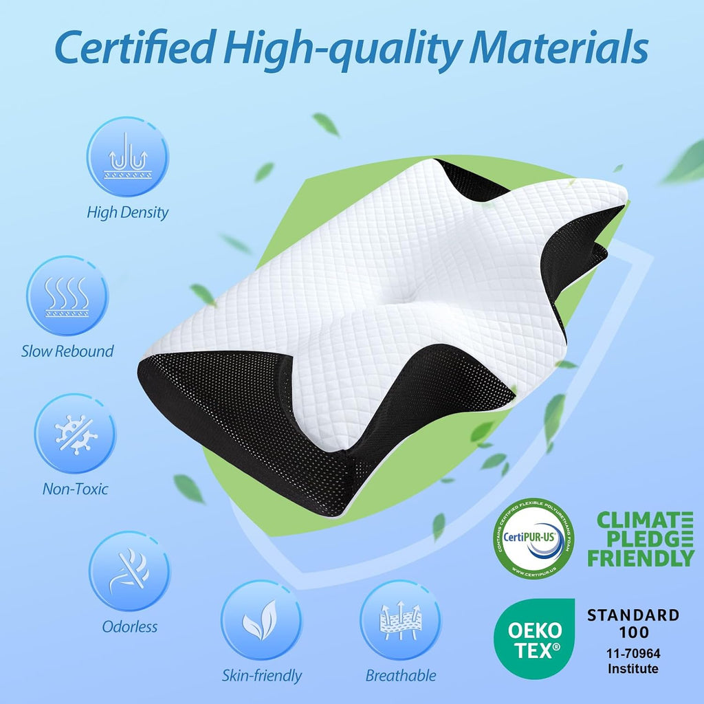 Homca Memory Foam Cervical Pillow, 2 in 1 Ergonomic Contour Orthopedic Pillow for Neck Pain, Contoured Support Pillows for Side Back Stomac…
