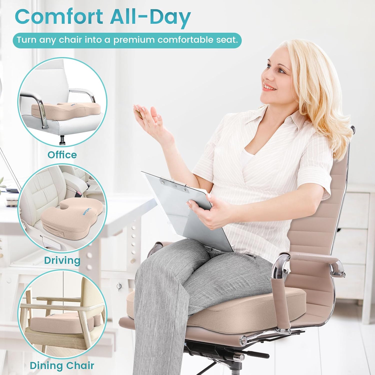 CushZone Office Chair Seat Cushion, Cooling Gel Enhanced Memory Foam Cushion for Long Sitting - Back, Sciatica, Coccyx, Tailbone Pillow - f…