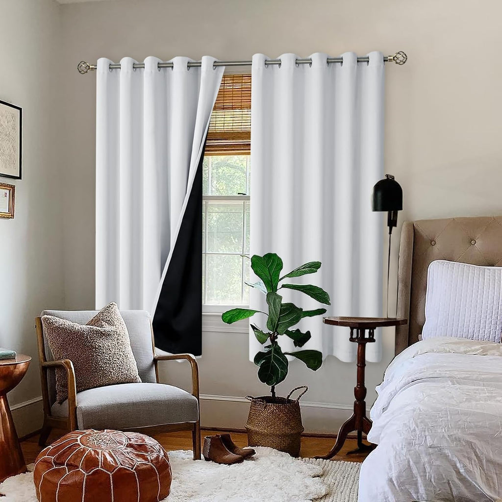 BGment Greyish White 100% Blackout Curtains for Bedroom 63 Inch Length 2 Panels Set, Thermal Insulated Full Light Blocking Grommet Noise Ca…