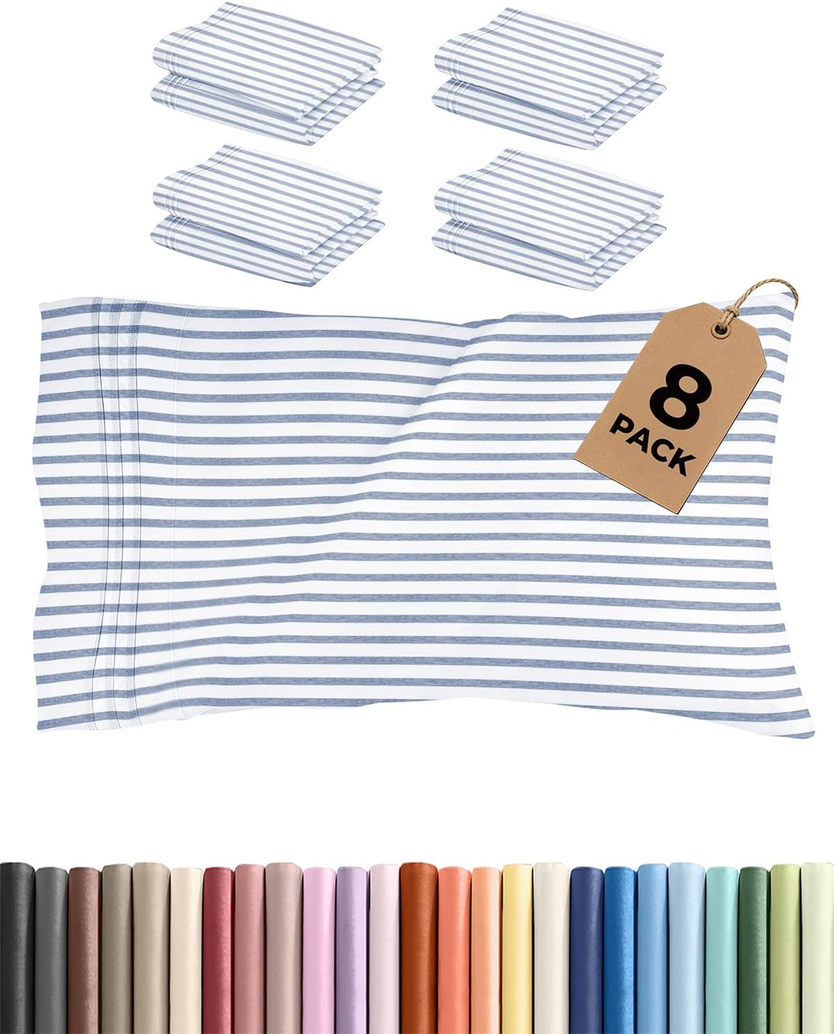 Standard Pillow Cases Set of 8 - Ultra Soft Hotel Quality Pillowcase Covers - Comfy & Wrinkle Free - Shrink & Fade Resistant - Machine…
