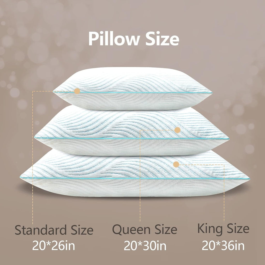 Pillows Standard Size Set of 2 Cooling Memory Foam Pillows for Sleeping Adjustable Medium Firm Back and Side Sleeper