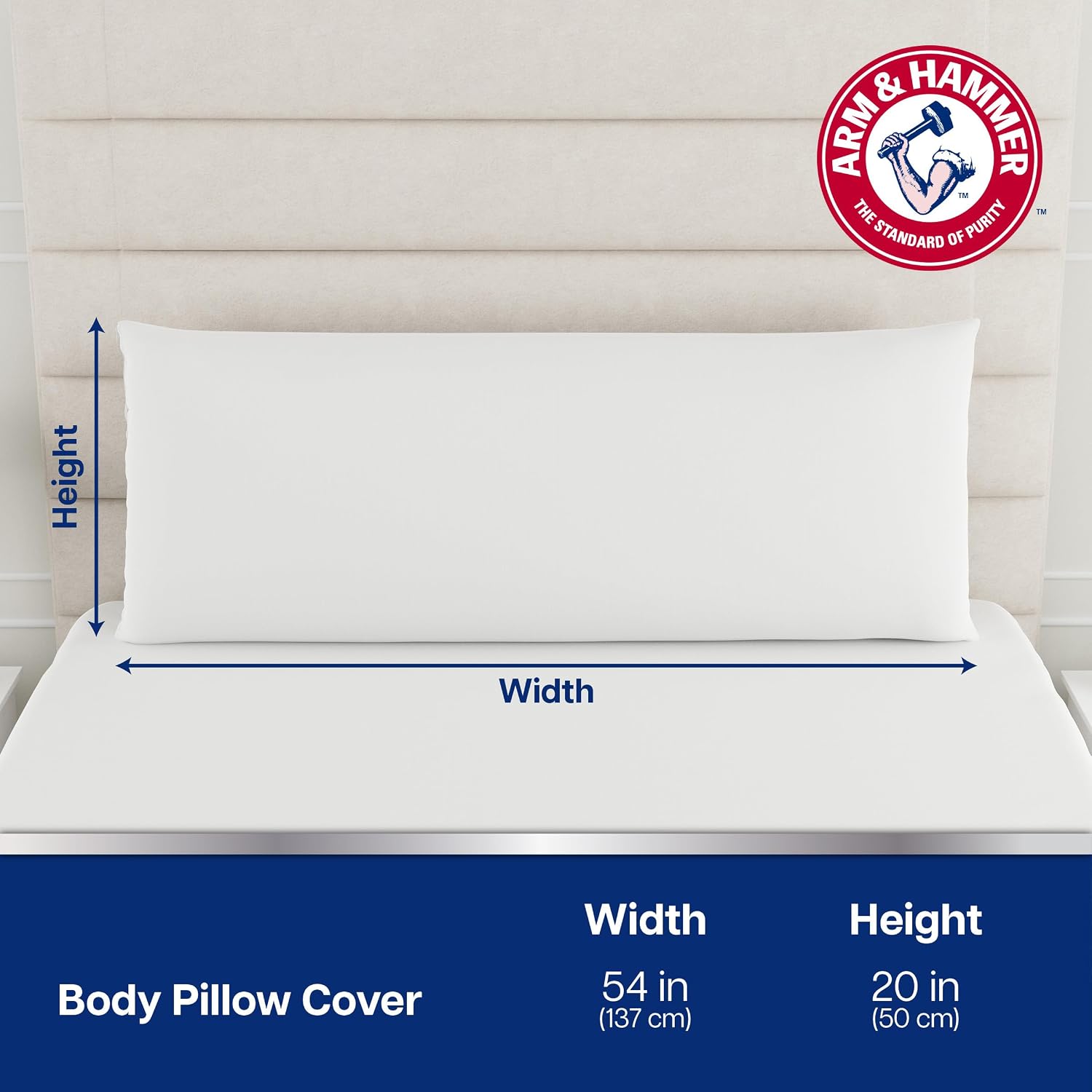 Armhammer Arm & Hammer Cooling Comfort Zippered Body Pillow Cover, 20 x 54, White White