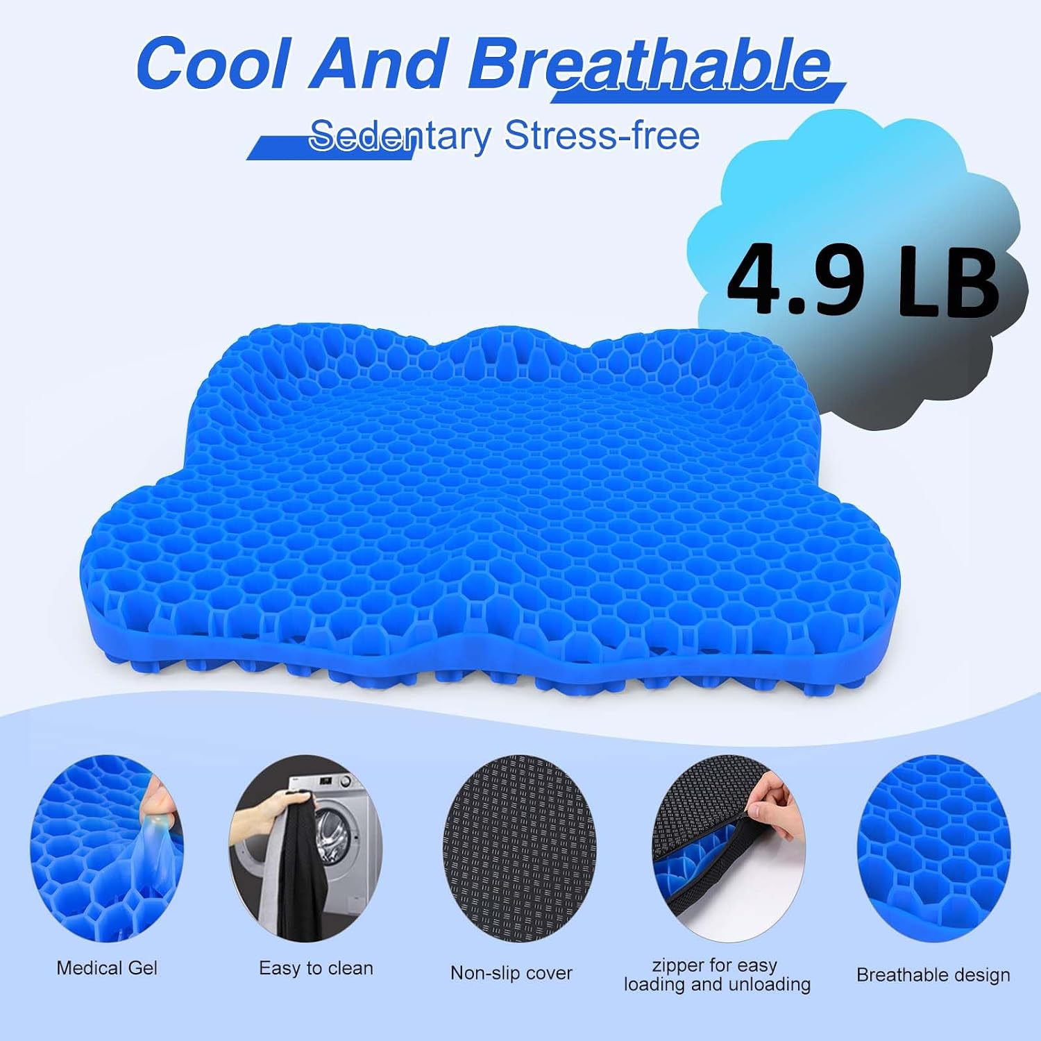 AirllantryHome Thicken 19.7in Seat Cushion, Gel Seat Cushion for Long Sitting–Office Chair, Wheelchair, Car Cushion, Large Cooling Pad for…