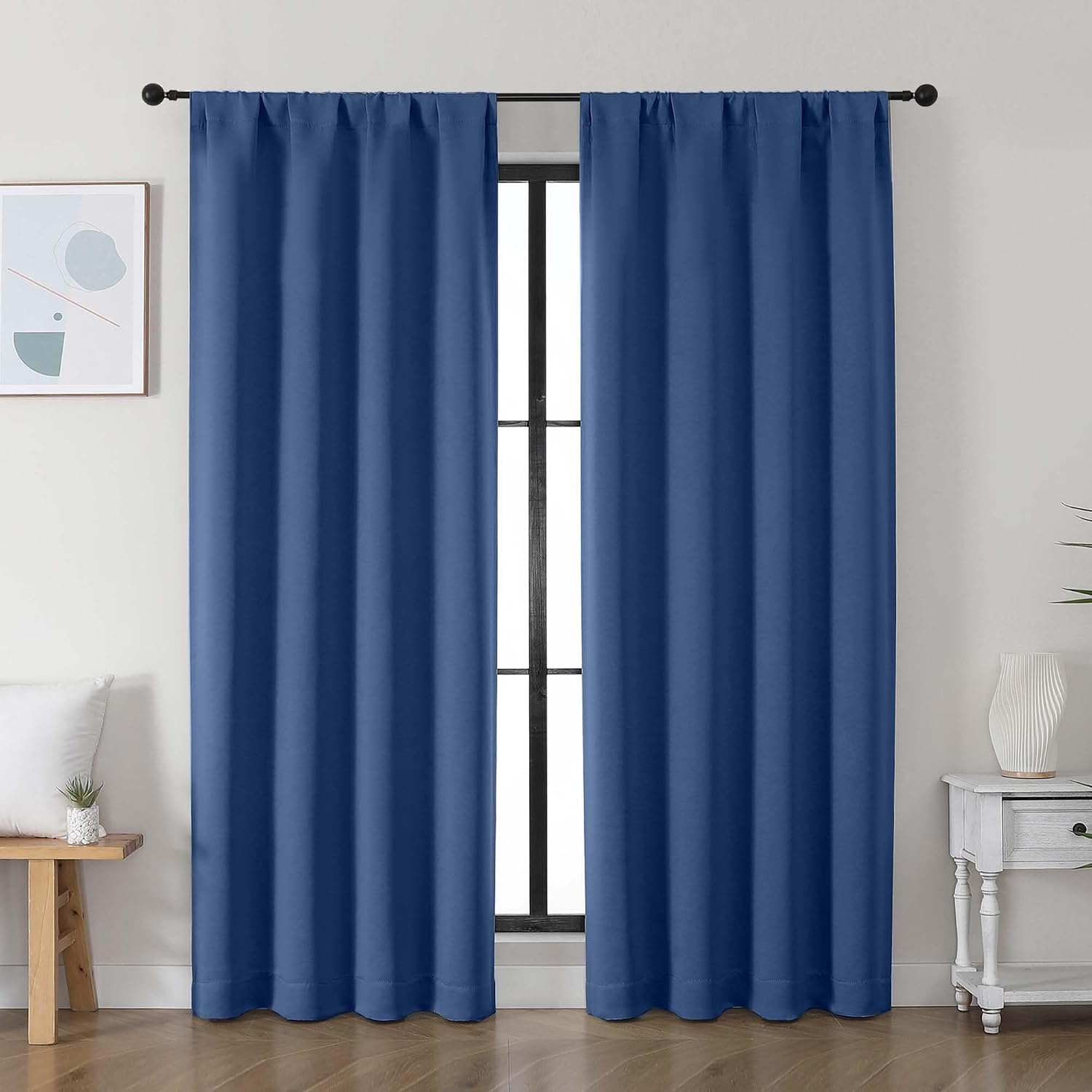 Simplebrand Ava Royal Blue Blackout Curtains for Bedroom 72 Inch Length 2 Panels Set, Privacy Thermal Insulated Rod Pocket Door Window Curt…