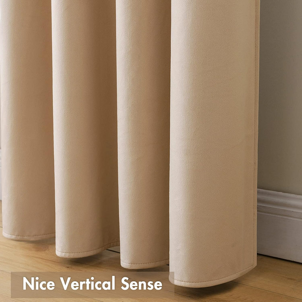 MIULEE Camel Beige Velvet Curtains Thermal Insulated Blackout Curtain Drapes for Bedroom Living Room Darkening 90 Inches Long Curtains…