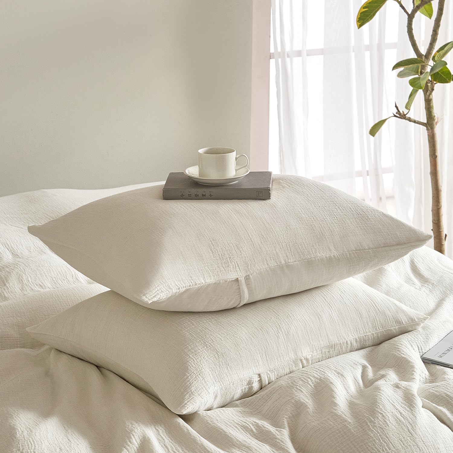 DefineCozyHealthyLife SE SOFTEXLY Muslin Pillowcases Standard Size 100% Cotton, 2 Pack Linen Like Pillow Shams with Envelope Closure, Ultra…
