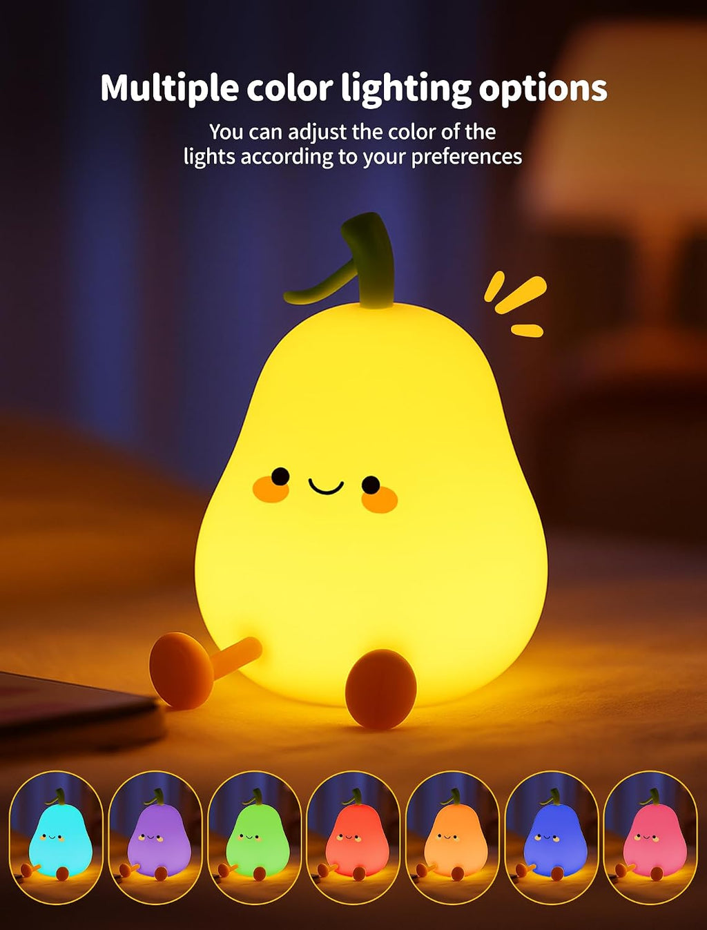 Pear Night Light for Kids, Nursery Night Lights, Bedside Touch Lamp, Cute Silicone Nightlight for Baby Toddler, 3 Level Dimmable Soft…