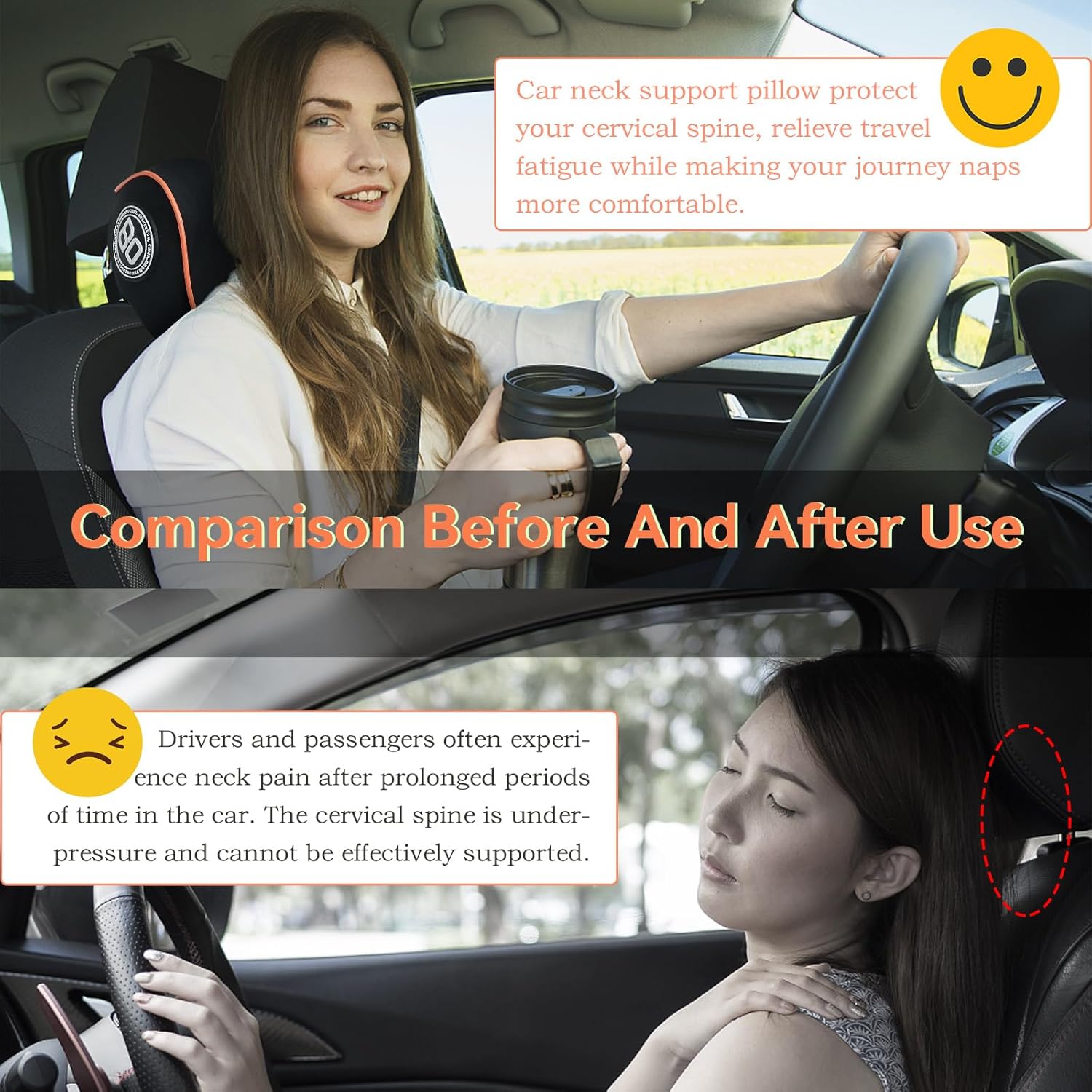 SPRFUFLY Really Comfy Car Headrest Pillow, Car Pillow for Driving with Adjustable Strap, Space Memory Foam Neck Pillow, Breathable…