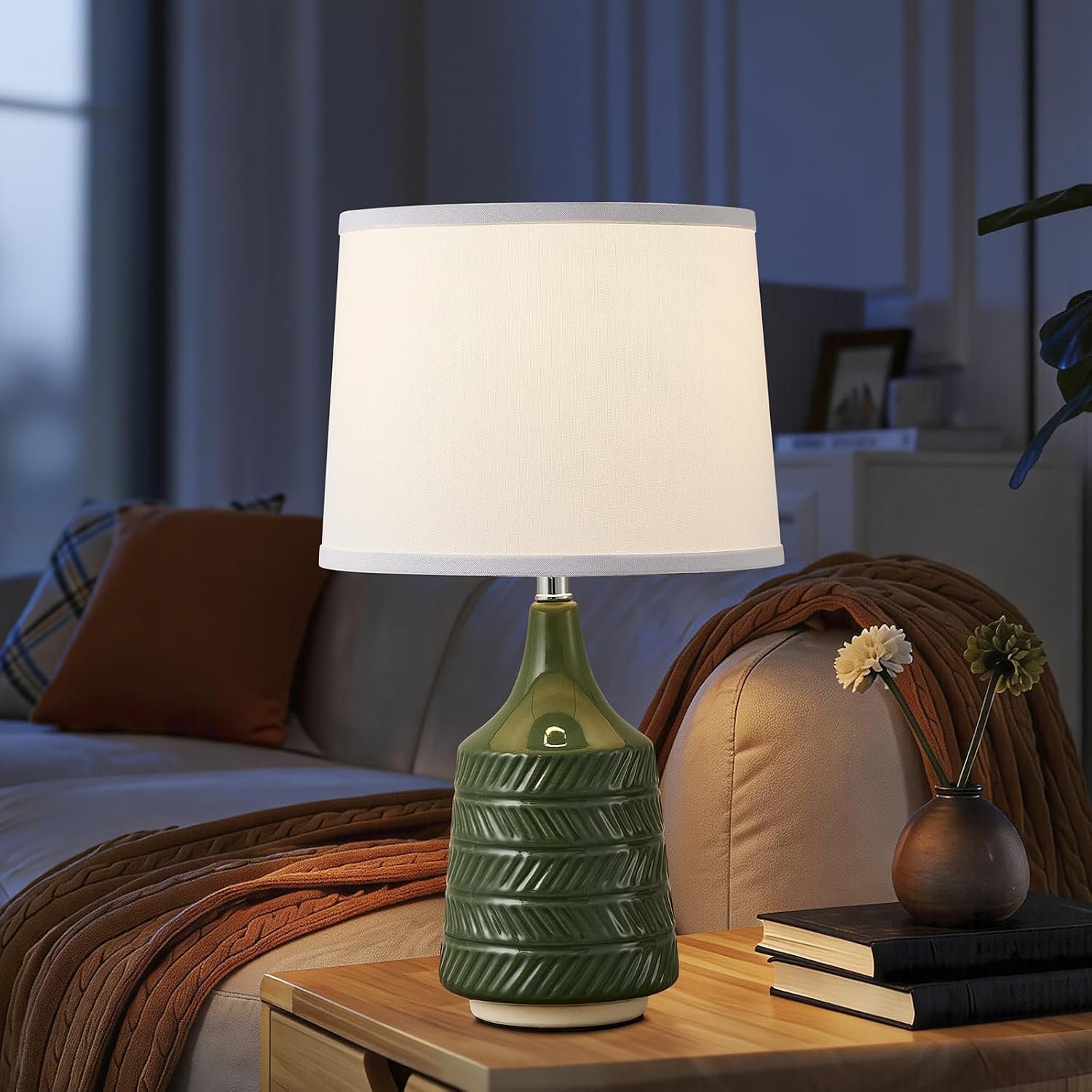 Green Ceramic Table Lamps Set of 2, 18.5" Modern Bedside Lamps for Night Stands, Decor Classic Small Lamps for Living Room End Tables…