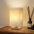 Small Square Bedside Table Lamp for Bedroom, Minimalist Wood Base & Round Fabric Shade, Mini Cute Cozy Warm Nightstand Boho Lamp, Study…