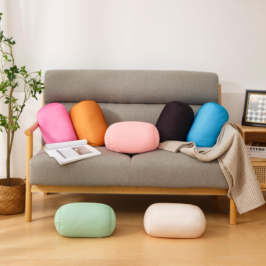 Squish Bean Bed Microbead Pillow Bolster Tube Body Pillow Smooth Cool Touch Fabric Neck & Back Support Throw Travel Pillow Fun Colors…