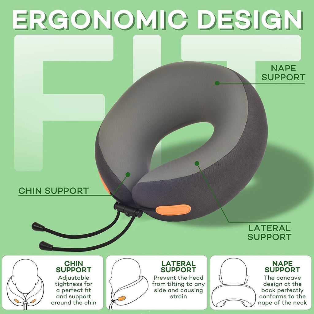 DIVINE DELUXE 360° Support Memory Foam Travel Neck Pillow – Adjustable Fit for Airplane, Car, Train & Office | No Head Bobbing or Dr…