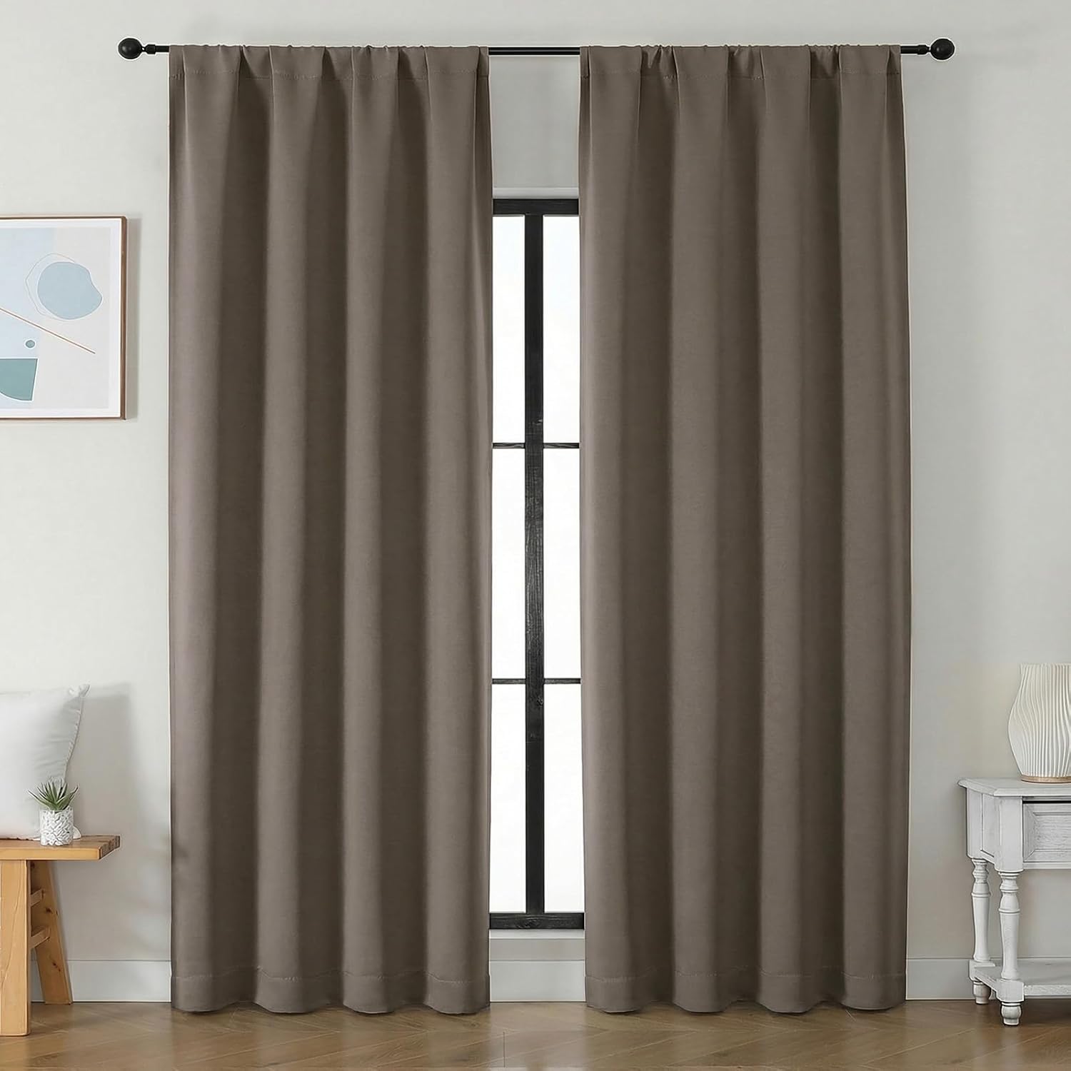 Simplebrand Ava Latte Blackout Curtains for Bedroom 90 Inches Long 2 Panels Set, Solid Privacy Energy Saving Living Room Window Treatment C…