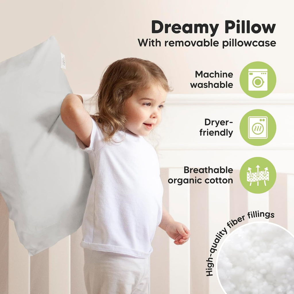 KeaBabies Toddler Pillow with Pillowcase, Jumbo 14X20 - Soft Organic Cotton Toddler Pillows for Sleeping - Machine Washable - Perfect for…