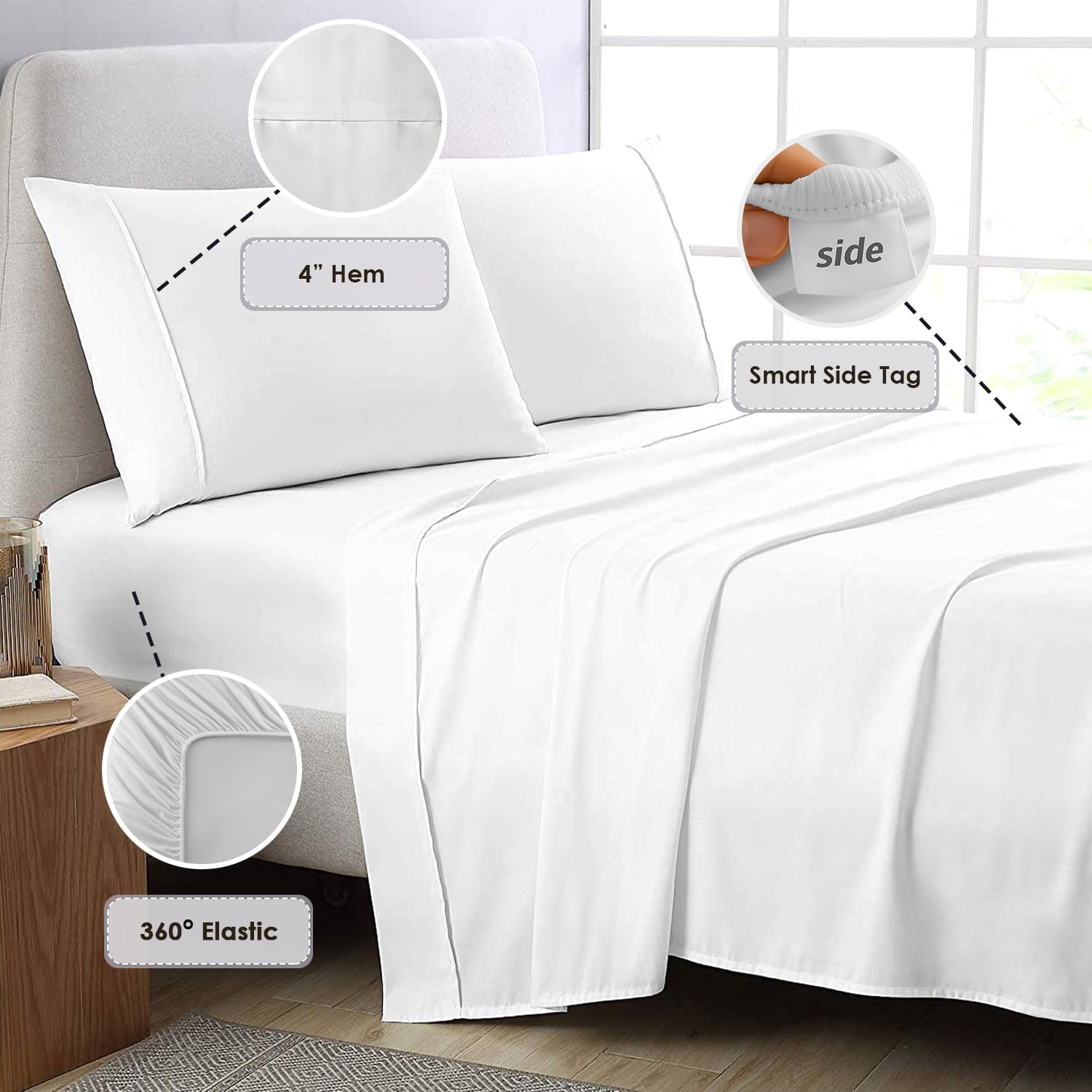 Pizuna Twin Sheet Set 100% Luxury Cotton 800 Thread Count Soft Sateen Weave Breathable Hotel Quality Cooling Bed Sheets Twin Size Bedding S…