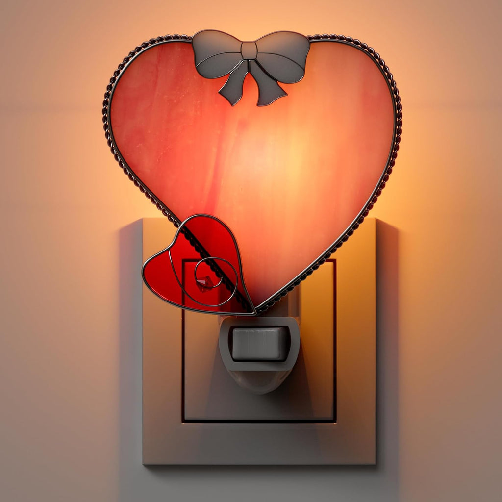KY&BOSAM Stained Glass Heart Night Lights Plug into Wall 1-Pack 7W Dusk to Dawn 3000K Warm Pink Bright Nightlight with Switch On/Off for…