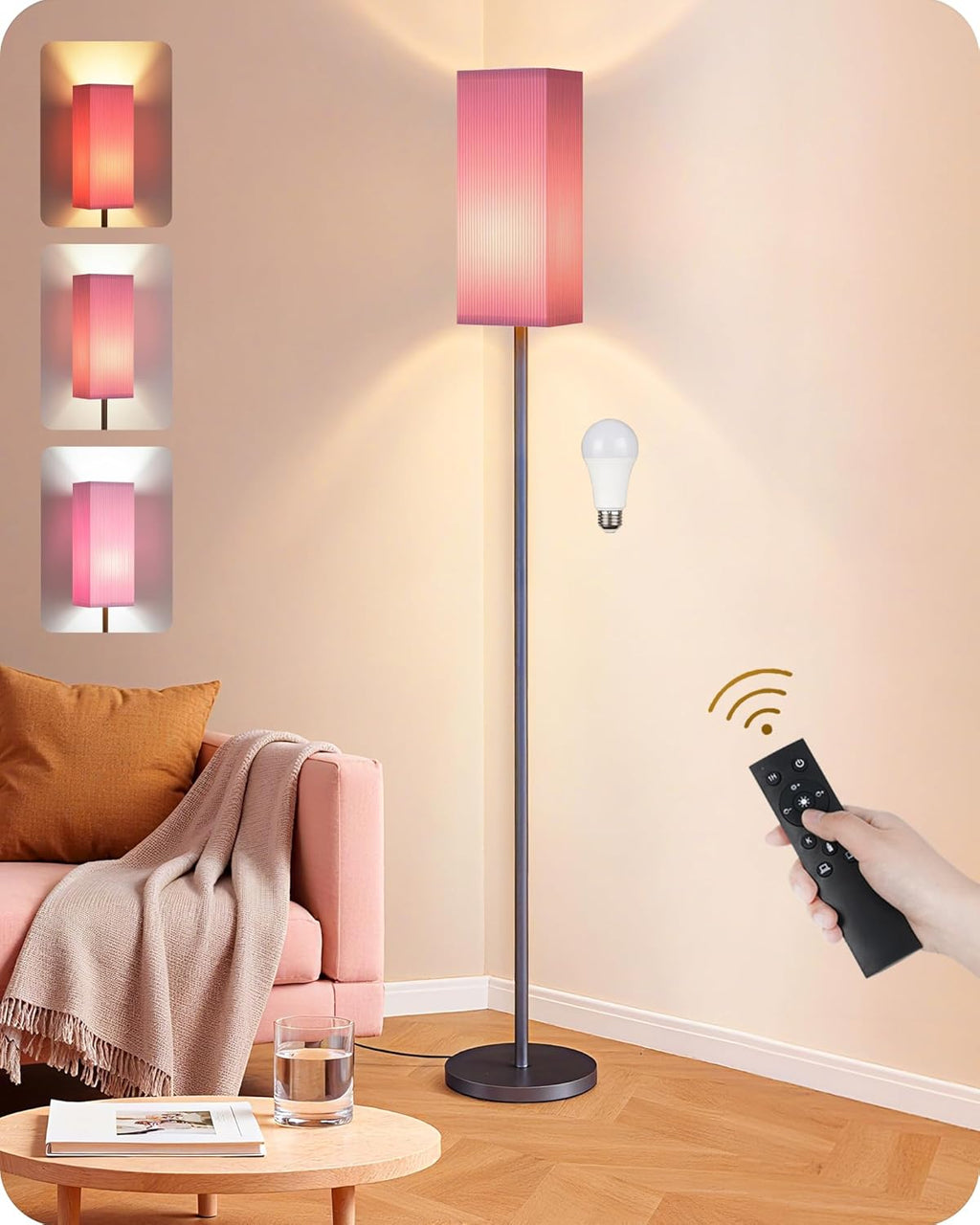 64.2” Dimmable Floor Lamp for Living Room with Remote and Foot Switch, Corner Floor Lamp for Bedroom, Includes 10W A19 Bulb, Modern…