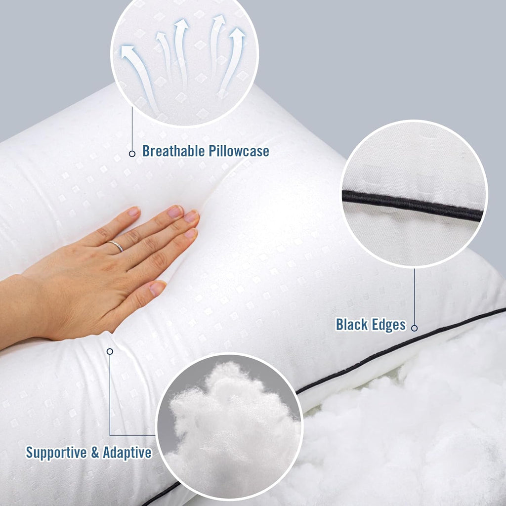 Higoom Queen Size Bed Pillows for Sleeping 4 Pack, Luxury Hotel Pillows, Comfortable and Supportive, Machine Washable, Suitable for Stomach, Bac…