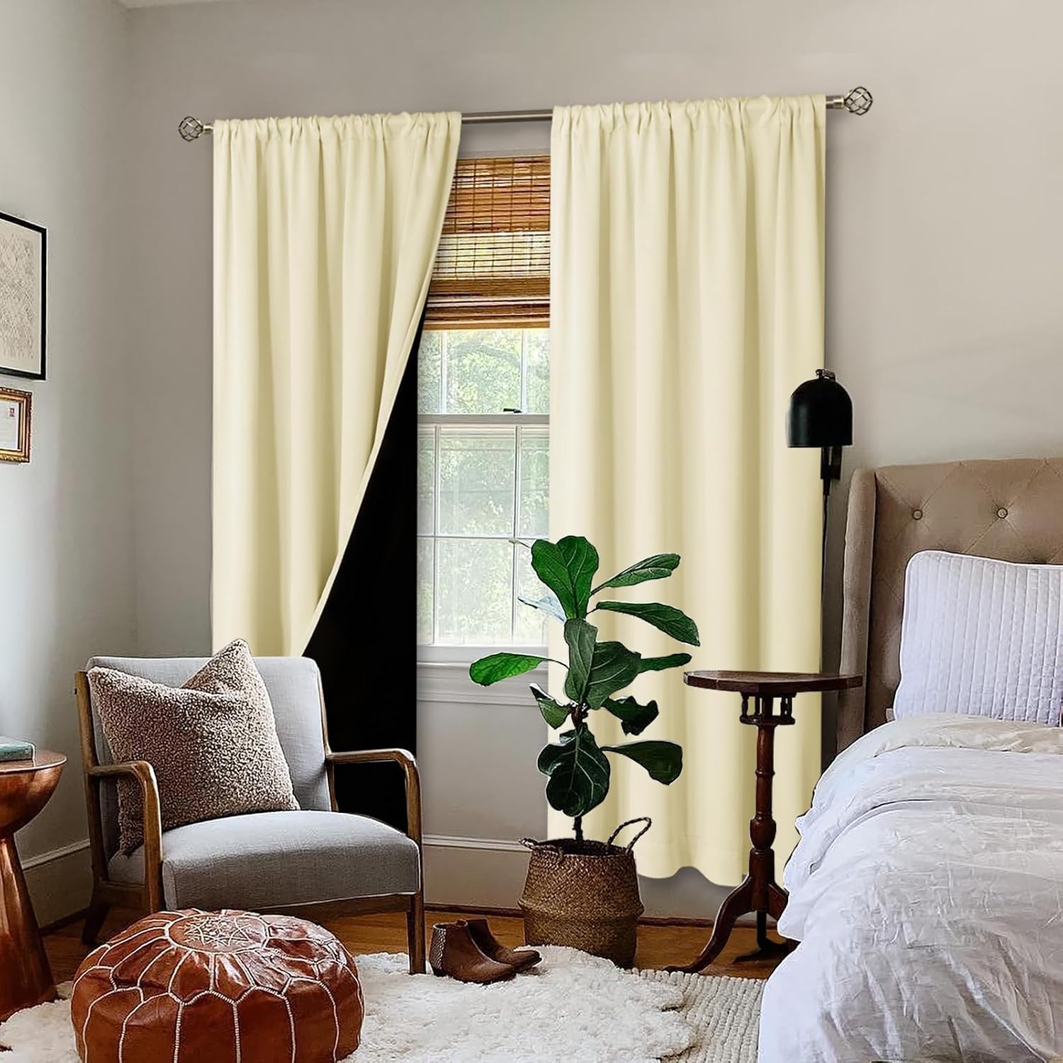 BGment 100% Blackout Curtains for Bedroom with Black Liner, Double Layer Thermal Insulated Full Room Darkening Noise Canceling Rod Pocket…