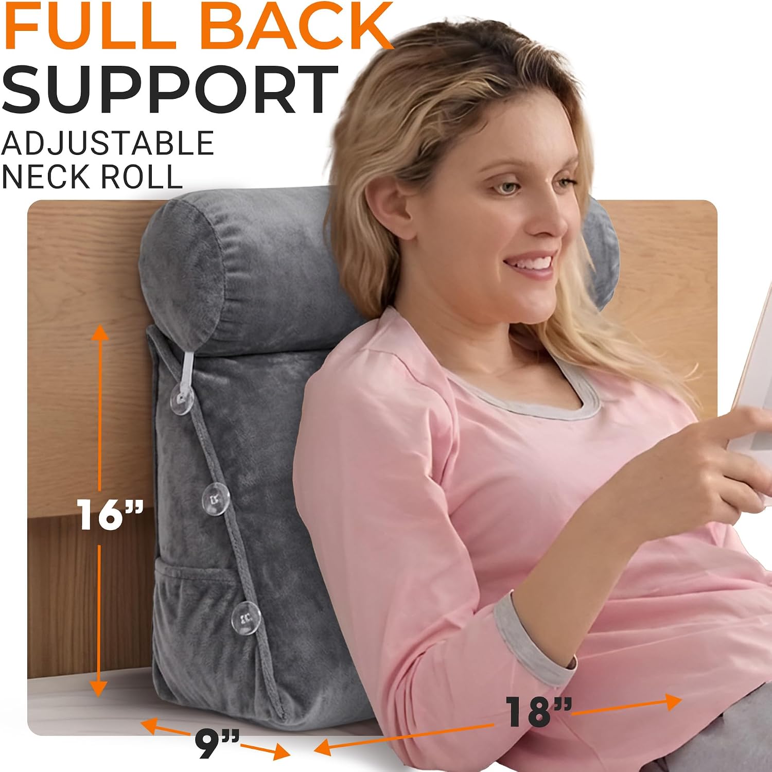 Cheer Collection Reading Wedge Pillow - Adjustable Wedge Reading Pillow with Neck Support, Hollow Fiber-Filled Backrest Pillow for…