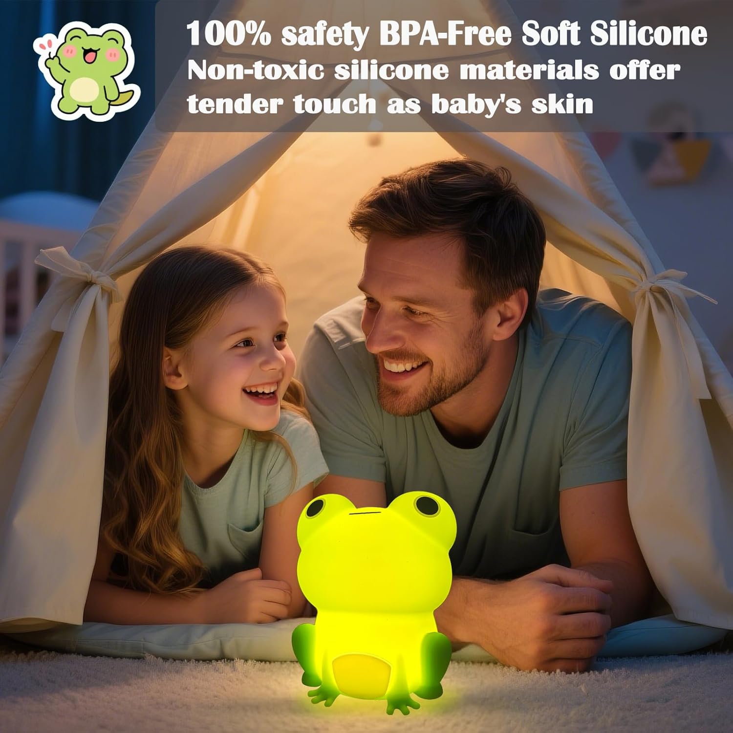 Frog Night Light, Frog Gifts, Cute Silicone Nursery Rechargeable Dimmable Bedside Lamp, Kids' Bedroom Decor, Gift for Children, Teens…