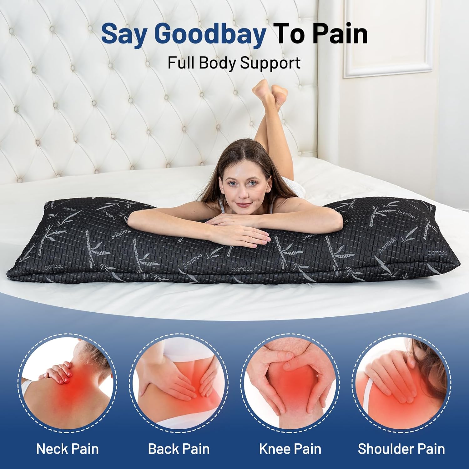 Primesoft Full Body Pillow with Removable Pillowcase for Adults,(Memory Foam Filling)(Long Pillow for Side Sleepers) (Fluffy and…