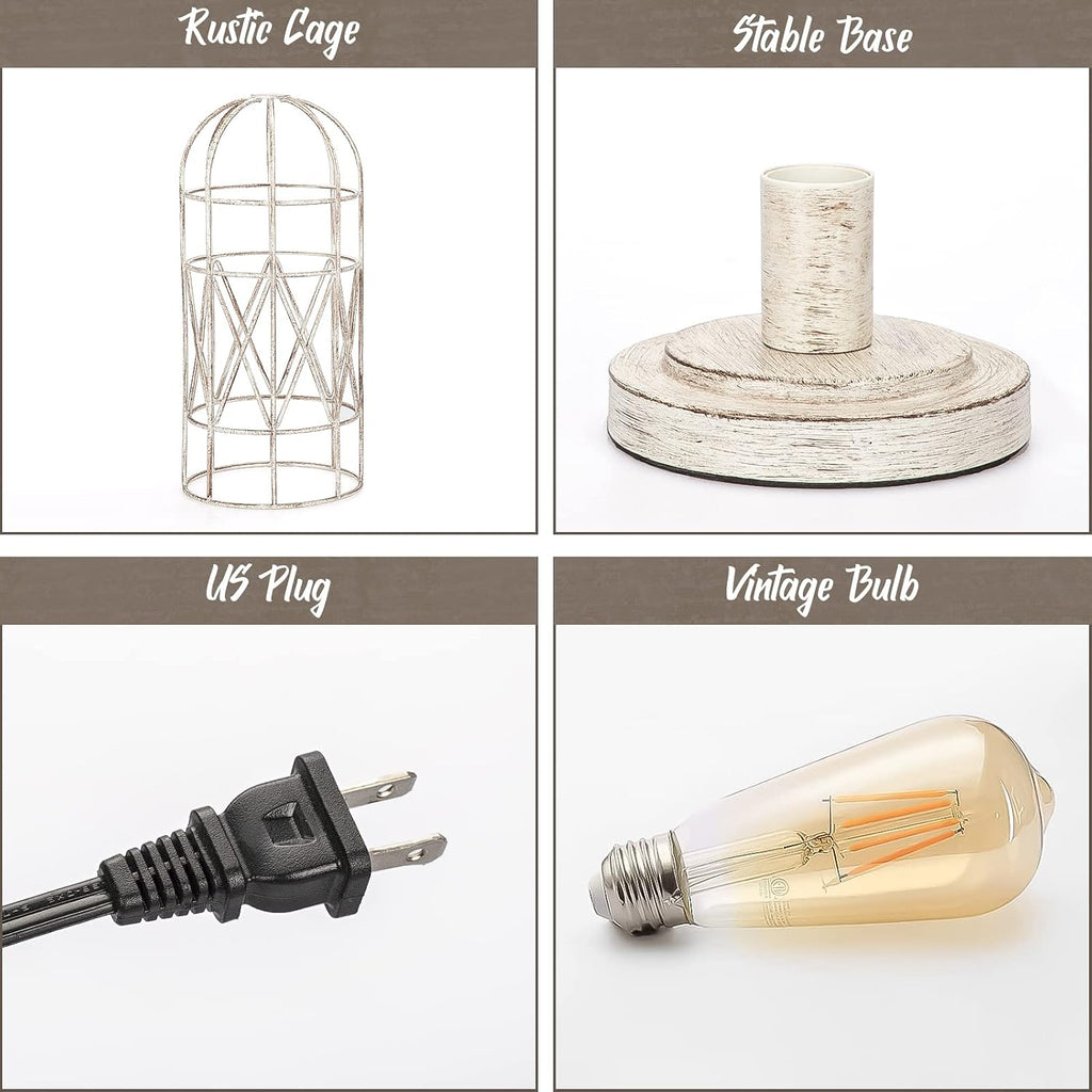 Small Table Lamp, Touch Control Table Lamp with Brushed White Oak Cage, Farmhouse Bedside Lamp 3-way Dimmable Nightstand Lamp Edison Lamp…