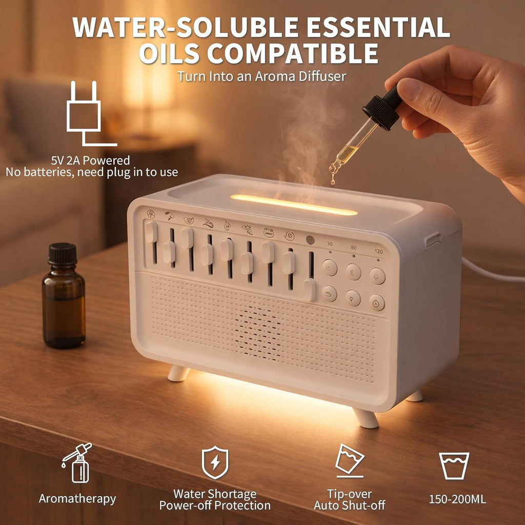 Qagstnkg 4-in-1 White Noise Sleep Sound Machine with Humidifier, Diffuser, Bluetooth Speaker & Night Light, 8 Natural Sounds, USB Powered,…