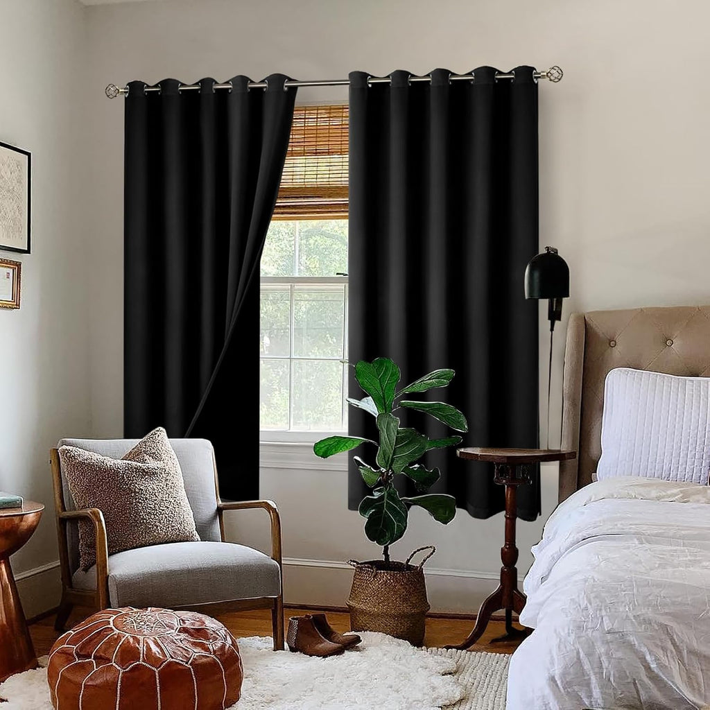 BGment Thermal Insulated 100% Blackout Curtains for Bedroom with Black Liner, Double Layer Full Room Darkening Noise Reducing Grommet Curta…